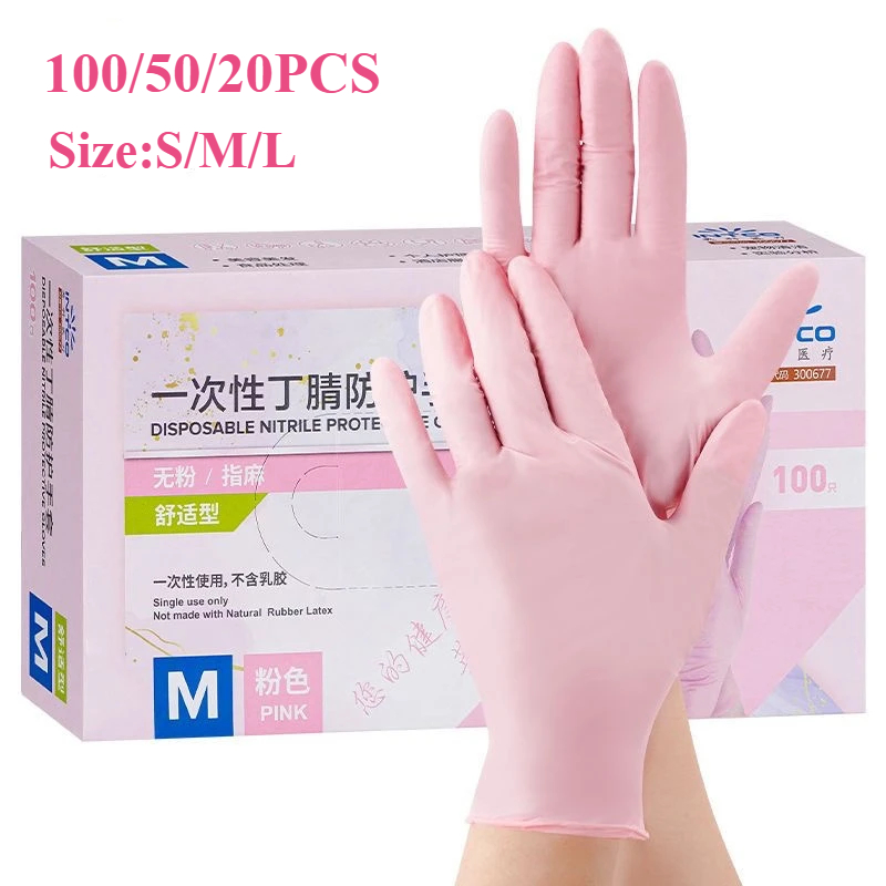 Medical Gloves - 20/50/100 pçs luvas de nitrilo rosa